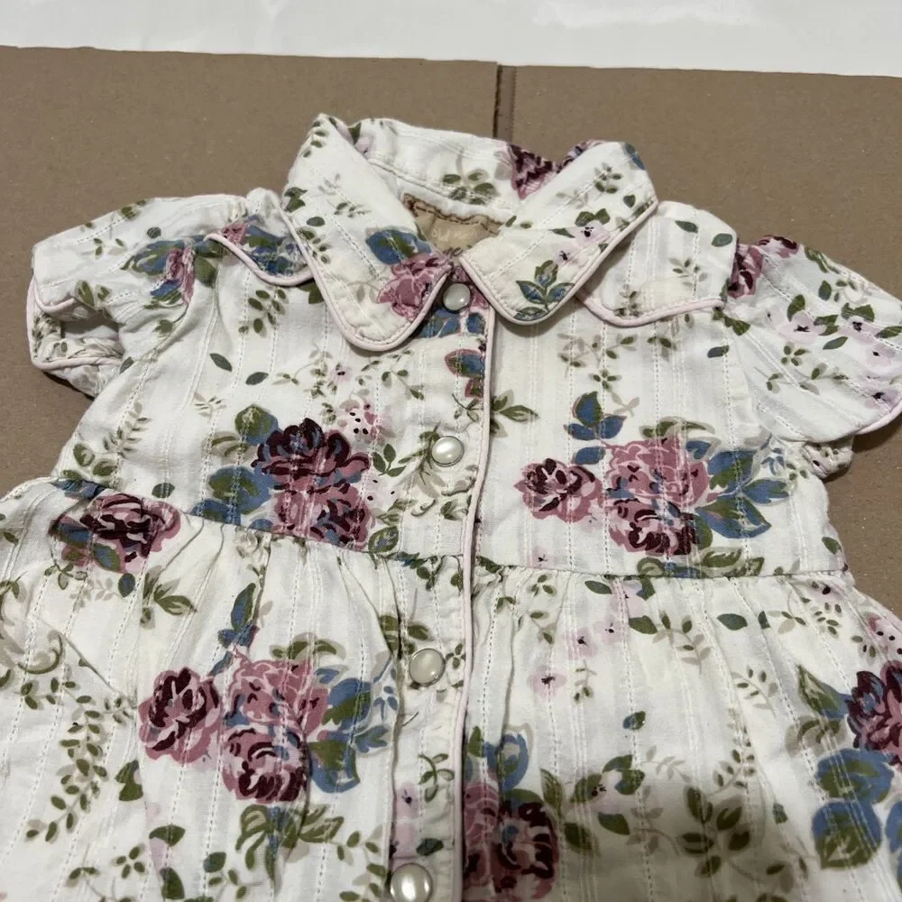 OldNavy Vintage Baby Floral Dress 3-6 Mos Collar Cotton Floral Pearl Snaps Lined